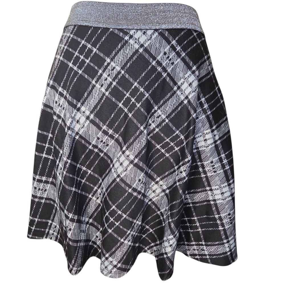 Zunie Size 14 Preppy Black White Plaid Mini Skirt Silver Waistband NWT Academia